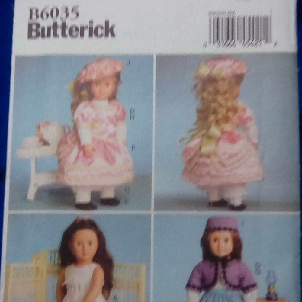 Butterick B6035 18in Doll Costume W/Hoopskirt AGD